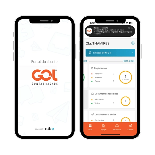 imagem de celulares android e ios com o aplicativo da Gol Contabilidade na tela